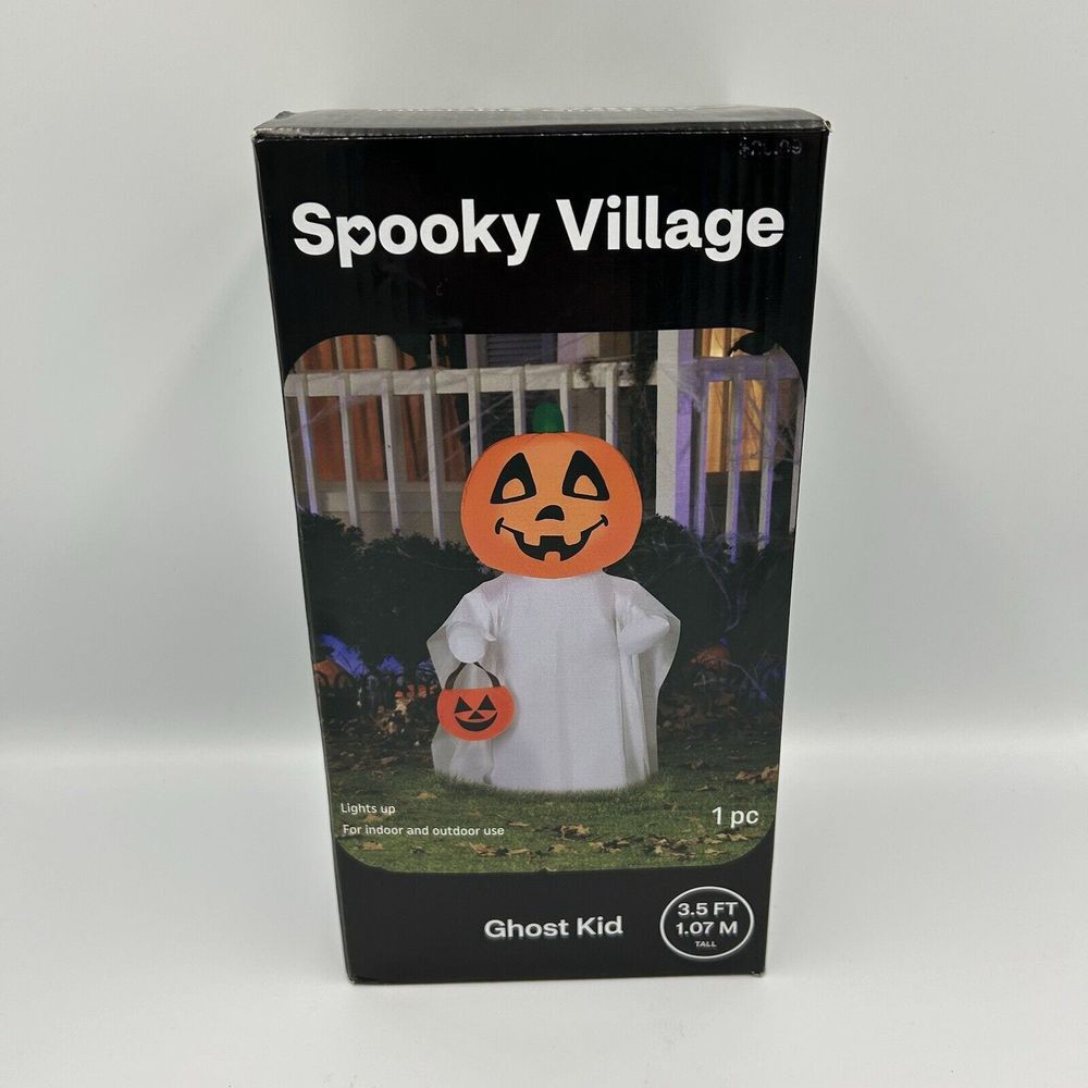 Spooky Village Halloween Inflatable Light Up Ghost Pumpkin 3.5‎ FT